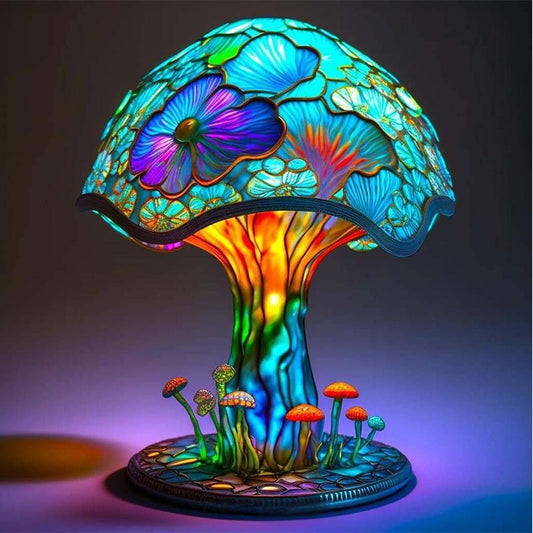 "Bohemian Mushroom Night Light - Vintage Stained Table Lamp with Colorful Resin Design, Perfect for Home Decor"